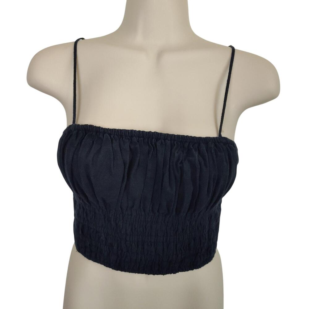 Abercrombie & Fitch Tank Top Women Small Black Linen Smocked Cropped Camisole